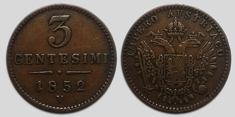 1852 3 centesimi V Ferenc József