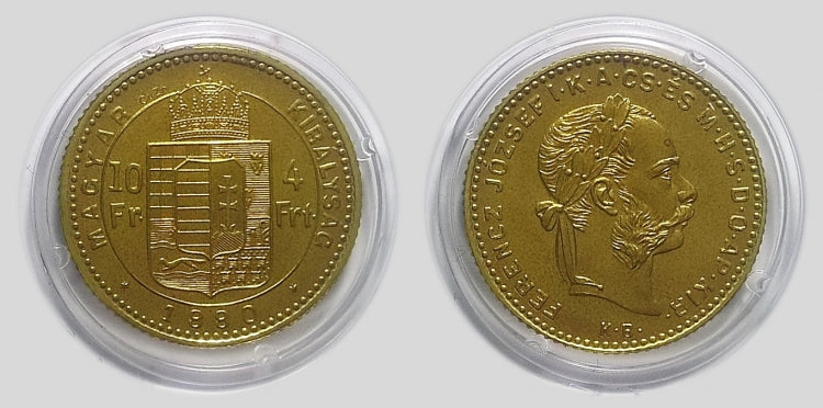 1880 4 forint - 10 frank Ferenc József sárgaréz UV