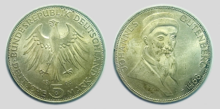 1968 Johannes Gutenberg 5 márka