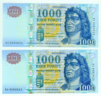 2015 1000 forint DA sorszámkövető pár